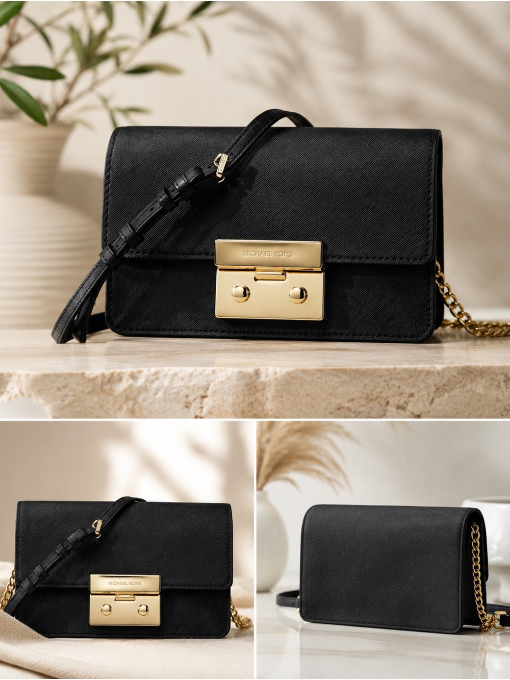 Michael Kors Black Crossbody with Gold-Tone Push Lock
